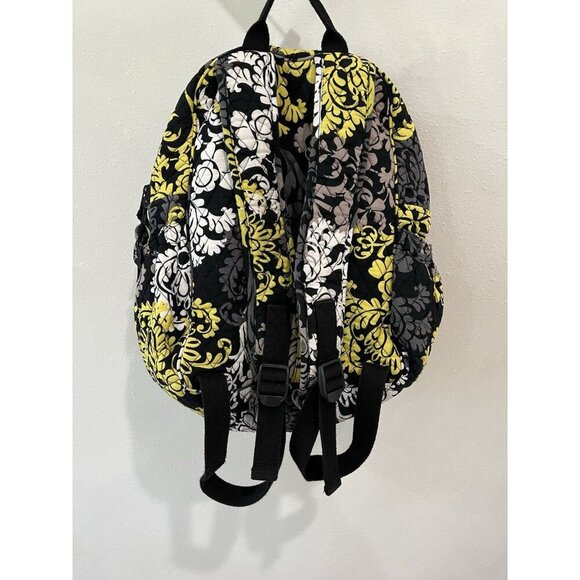 Vera Bradley Women’s Backpack Bookbag Bag Black White Yellow Quilted Paisley - Picture 3 of 4